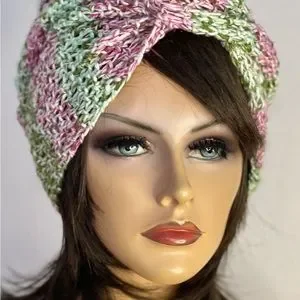 Hand Knits 2 Love Bandana Headband Headwrap Scarf Flower Pearl Designer Boho Hand Knits 2 Love Cotton Bandana Scarf Headband Hearscarf  main image 3